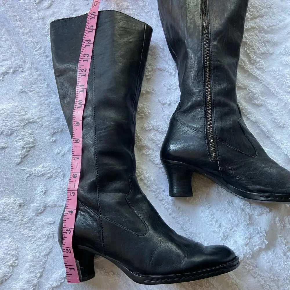 BORN Leather Boots Women's High-Calf Fashion Heel Blk Sz 7 Grunge Goth Witchy - Picture 9 of 11